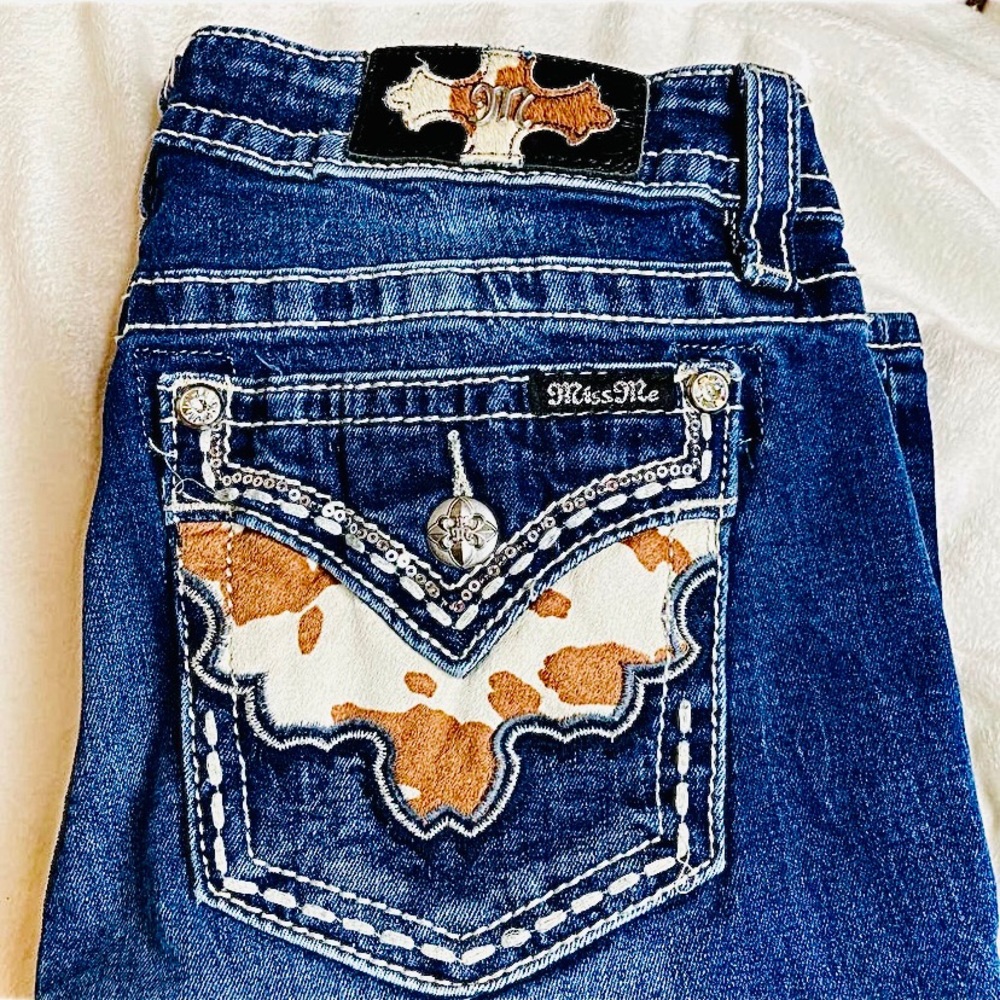 Miss Me Cow Print Chloe Boot Cut Jean